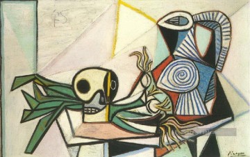 Poireaux grue et pichet 5 1945 cubisme Pablo Picasso Peinture à l'huile